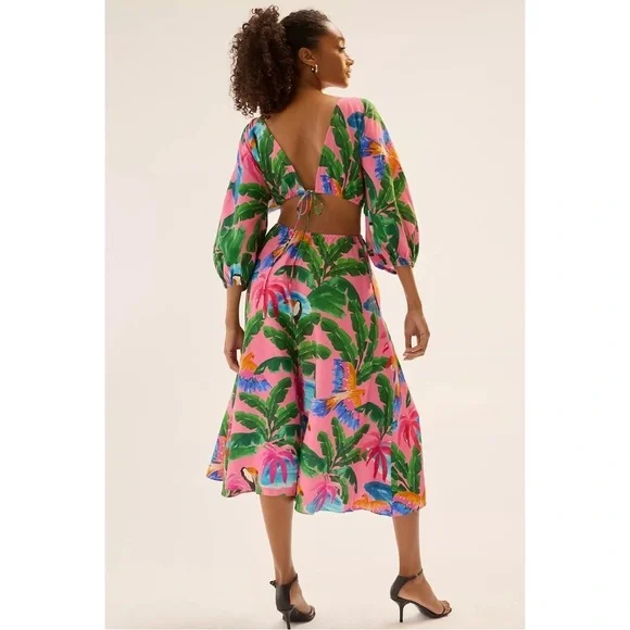 farm rio pink and green dress Farm Rio Pink/Green Tropical Print Dress by Farm Rio